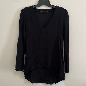 ZARA - XS V-NECK BLACK SHEER LONG SLEEVE BLOUSE HIGHER FRONT LOWER BACK EUC